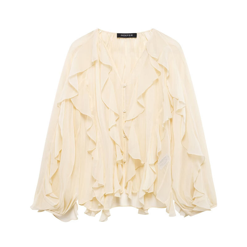 Spring new shirt top long style fashionable loose casual design sense niche layered decoration