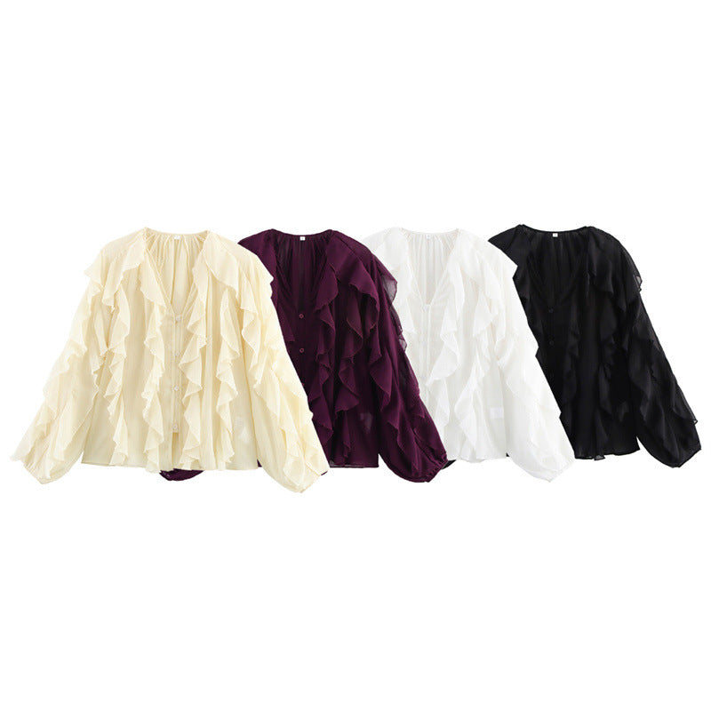 Spring new shirt top long style fashionable loose casual design sense niche layered decoration