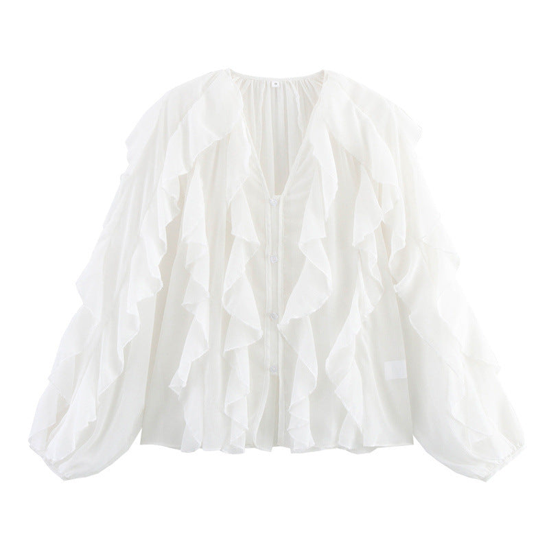 Spring new shirt top long style fashionable loose casual design sense niche layered decoration