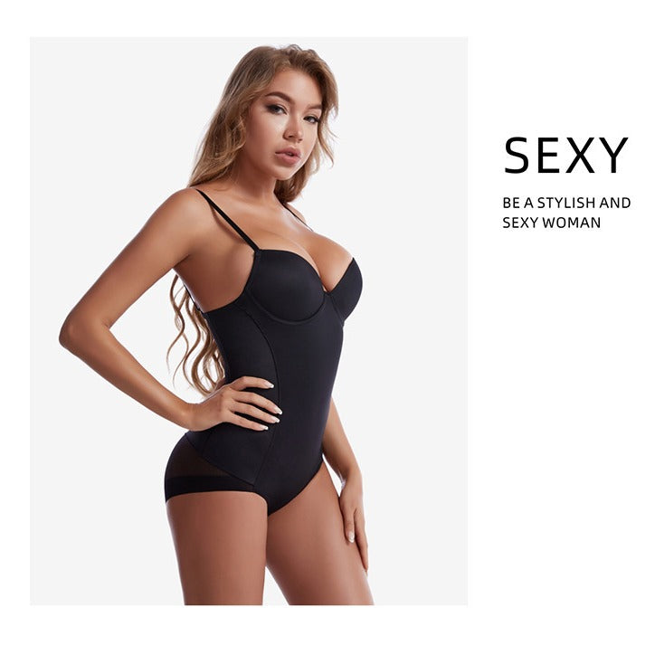 Waist and belly cinching one-piece shapewear