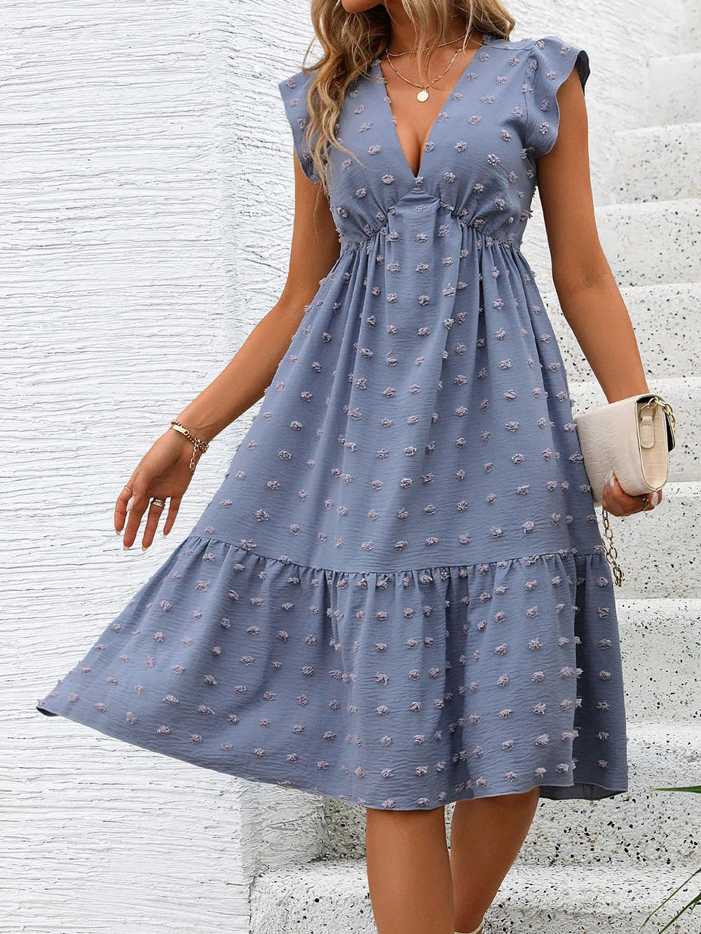 summer blue loose jacquard dress