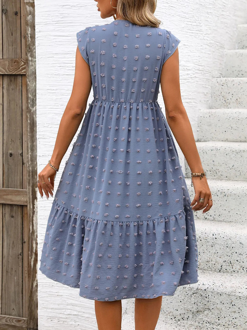 summer blue loose jacquard dress