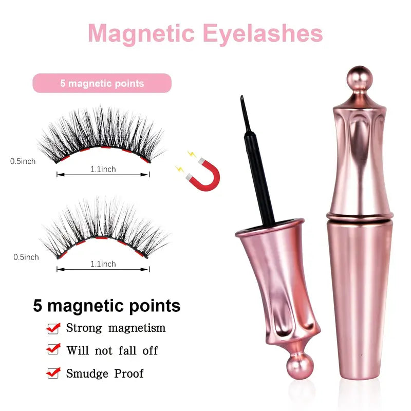 5 Pairs Magnetic Eyelashes And Eyeliner Kit Reusable 3D Magnetic False Lashes Extension No Glue Needed-3