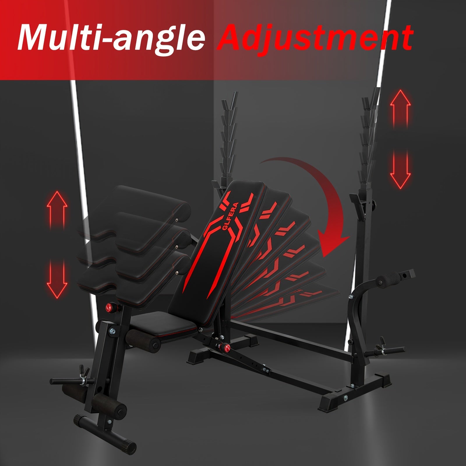 6-in-1 880lbs Weight Bench Set with Squat Rack, Adjustable Workout Bench for Full Body Strength Training, Bench Press with Barbell Rack Leg Developer Preacher Curl, Incline Decline Bench