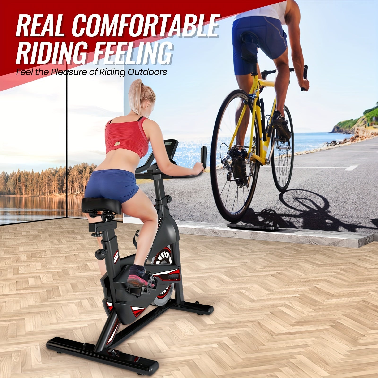 Exercise Bike-Indoor Stationary Bike for Home Gym, Workout Bike With Belt Drive, Cycling Bike With Digital Display & Comfortable Seat Cushion Convenient operation makes workouts easier and more efficient