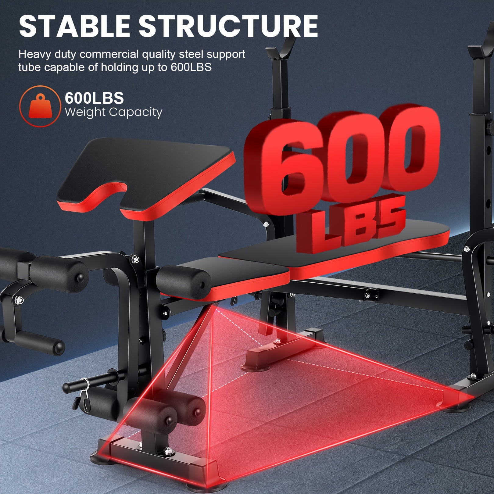Professional 6 in 1 Workout Bench Set with Squat Rack, Adjustable & Foldable Weight Bench with Leg Developer, Preacher Curl Pad for Full Body Workout
