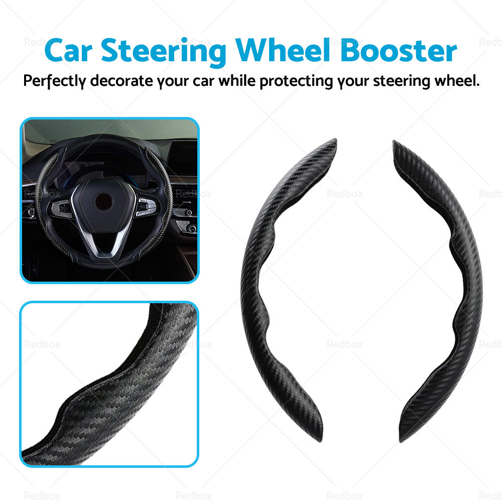 2x Black Carbon Fiber Car Steering Wheel Booster Non-Slip Cover Trim Accessories-1