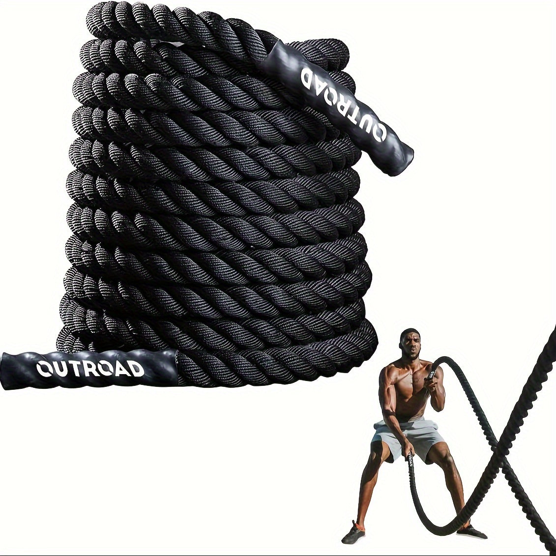 30Ft 1.5 Inch Battle Ropes - Polyester Workout Rope Heavy For Home Body Workouts Building Muscle, Black - For Fitness Enthusiasts & Athletes - Ideal for Strength Training & HIIT Workouts - Great Gift for Gym Lovers