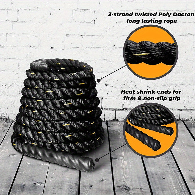 Fitness Battle Ropes, 1 Foot/ 1.5 Inches/ 2 Inches In Diameter, Made Of Polyester, Available In 30 Feet, 40 Feet, And 50 Feet Lengths, Suitable For Home Gyms And Intense Workouts.