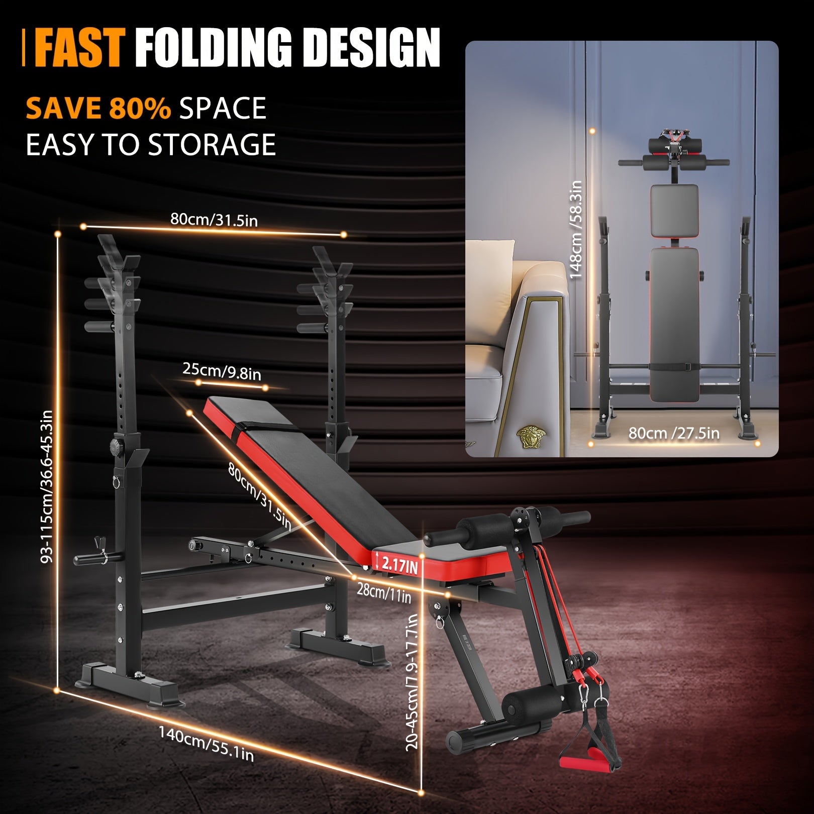 1PCS Professional Weight Bench Set With Barbell/Squat Rack, Heavy Duty Bench Press Set Adjustable Full-Body Workout Bench For Home Gym Fitness (Without Weights And Barbells)