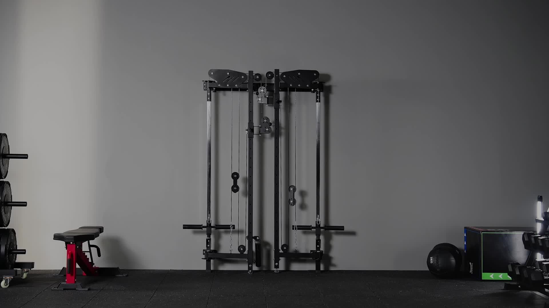 Folding Squat Rack, Wall Mounted Power Rack with Cable Crossover Machine & LAT Pull Down Machines, Functional Trainer with 5 Adjustable Function Modes, for Home Gym and Space Saving