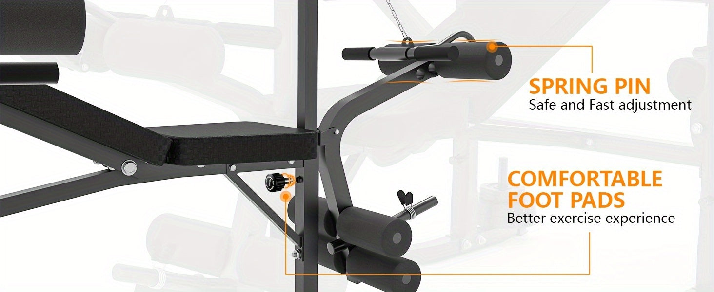 1pc Rigel 600lbs Capacity Adjustable Weight Bench 6-in-1 Fitness Stool with Leg Extension & Curl, Pec Deck, Incline/Decline Bench for Full Body Workout, Strength Training, Home Gym - Black