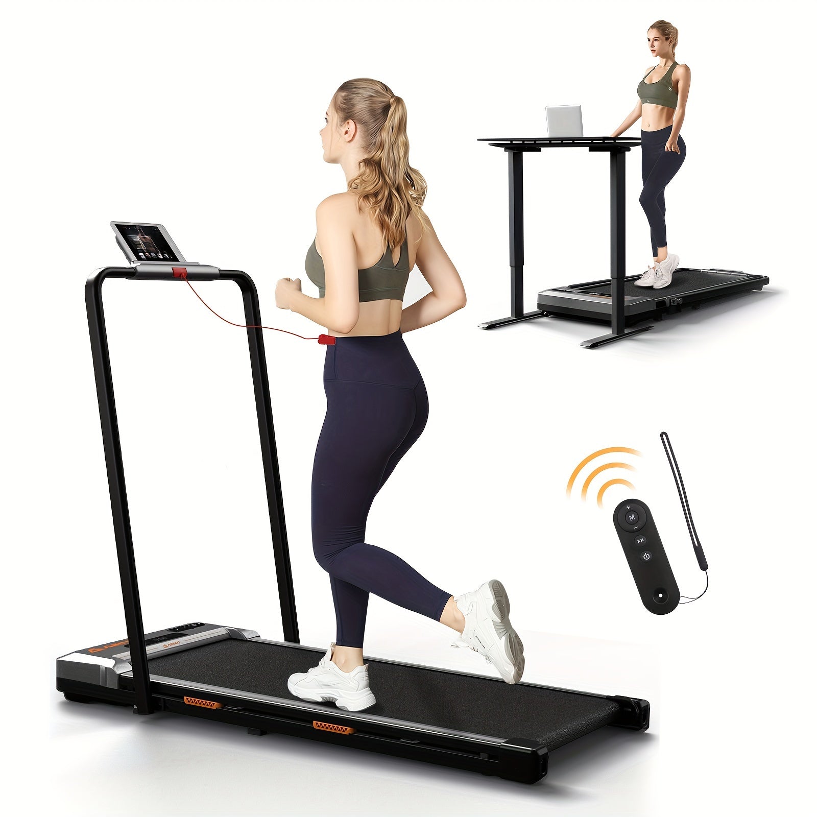 AIRHOT 2-in-1 Under Desk Treadmill 2.5HP Folding Compact Black Walking Pad, Without Battery