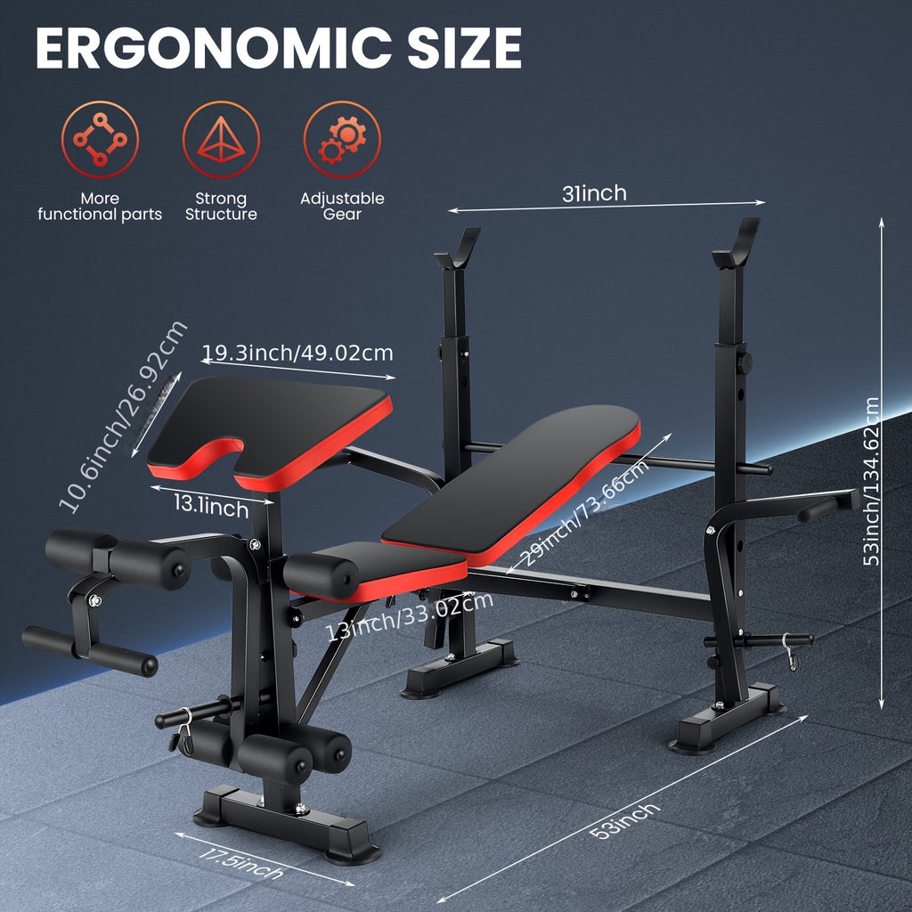 Professional 6 in 1 Workout Bench Set with Squat Rack, Adjustable & Foldable Weight Bench with Leg Developer, Preacher Curl Pad for Full Body Workout