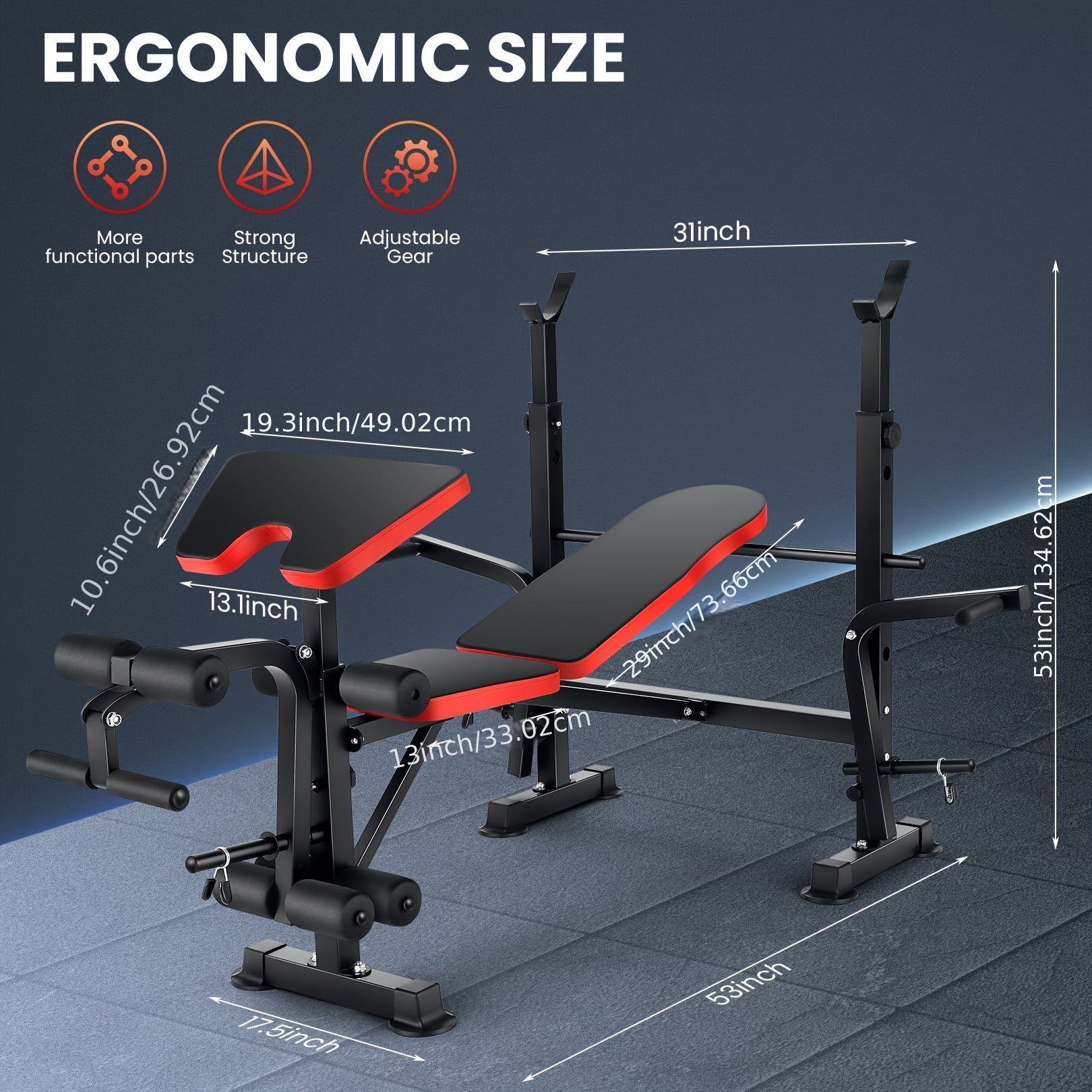 Professional 6 in 1 Workout Bench Set with Squat Rack, Adjustable & Foldable Weight Bench with Leg Developer, Preacher Curl Pad for Full Body Workout