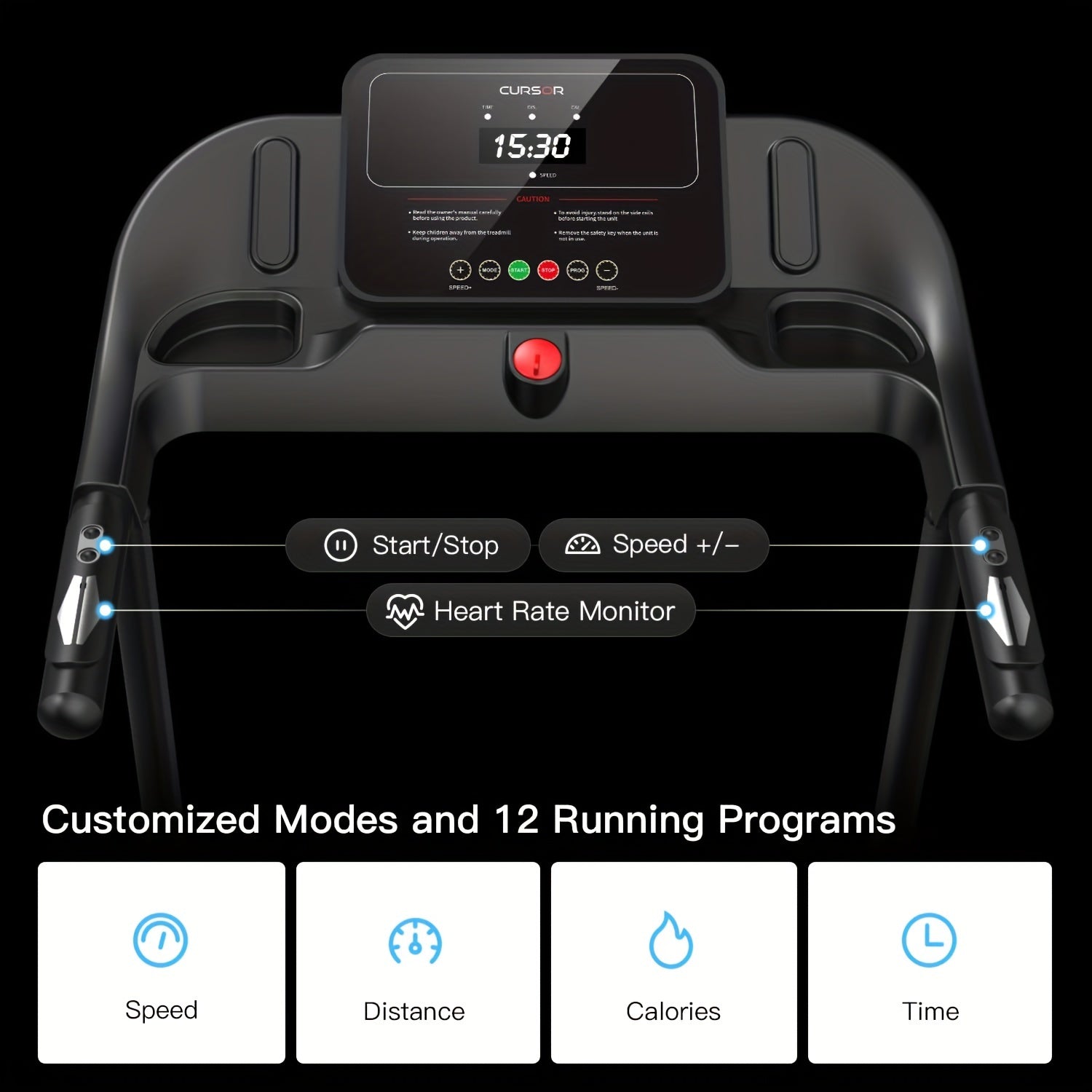 Fitness Stepper Home Folding Treadmill With Pulse Sensor, 2.5HP Foldable Portable Treadmill, 7.5 MPH Electric Motorized Running Machine With Heart Rate Sensor, 265 LBS Capacity For Home Gym