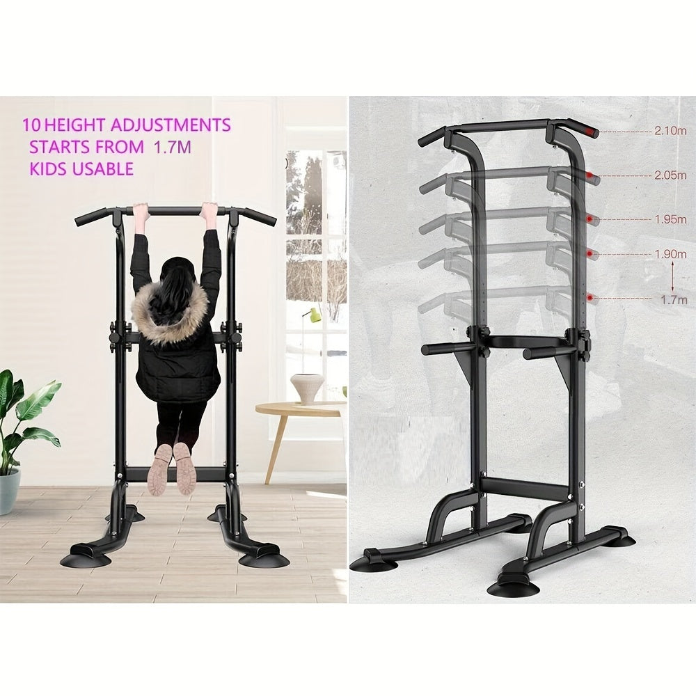 Foldable 10-Level Pull Up Tower – Pull Up Bar & Push Knee Raise Station(Black)-3