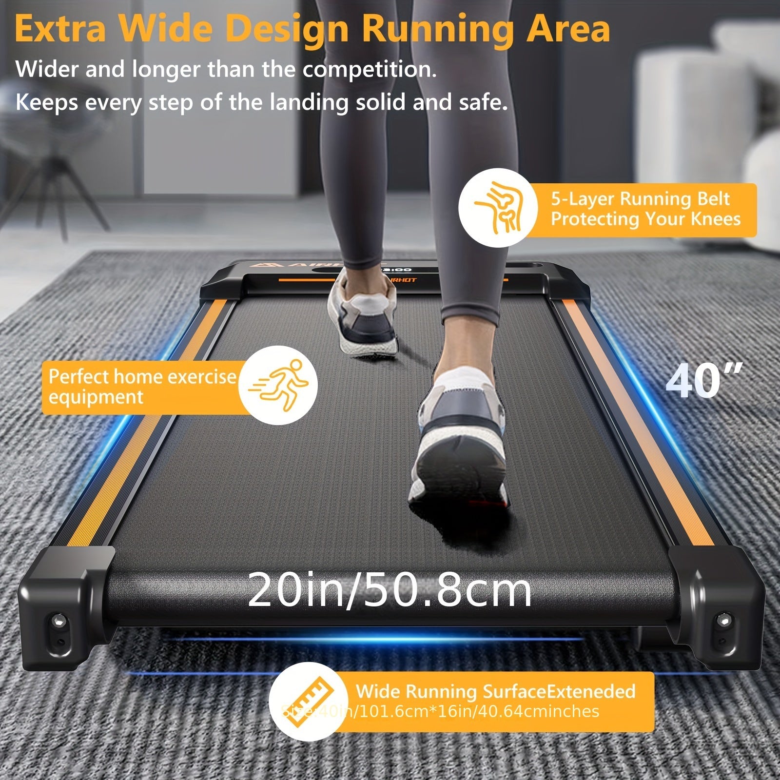 AIRHOT 2-in-1 Under Desk Treadmill 2.5HP Folding Compact Black Walking Pad, Without Battery