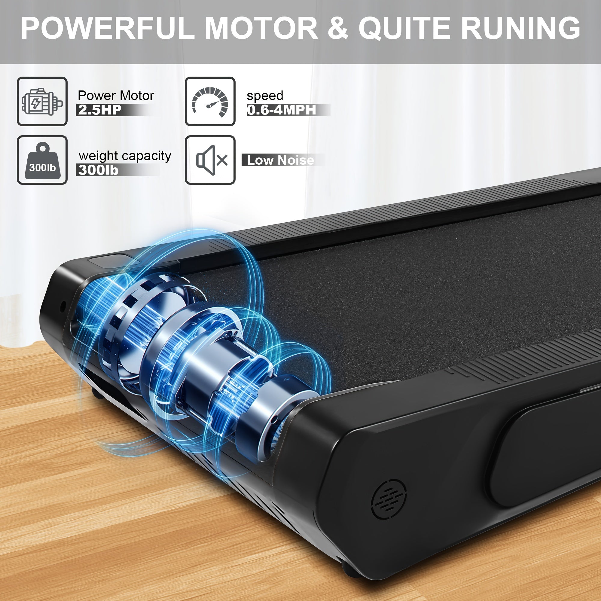 Compact Mini Jogging Machine for Small Space, Walking Pad with 5% Incline, Under Desk Treadmill 300 lbs Capacity Portable for Home & Office, Standby State Blue and Green Double Flash Cycle