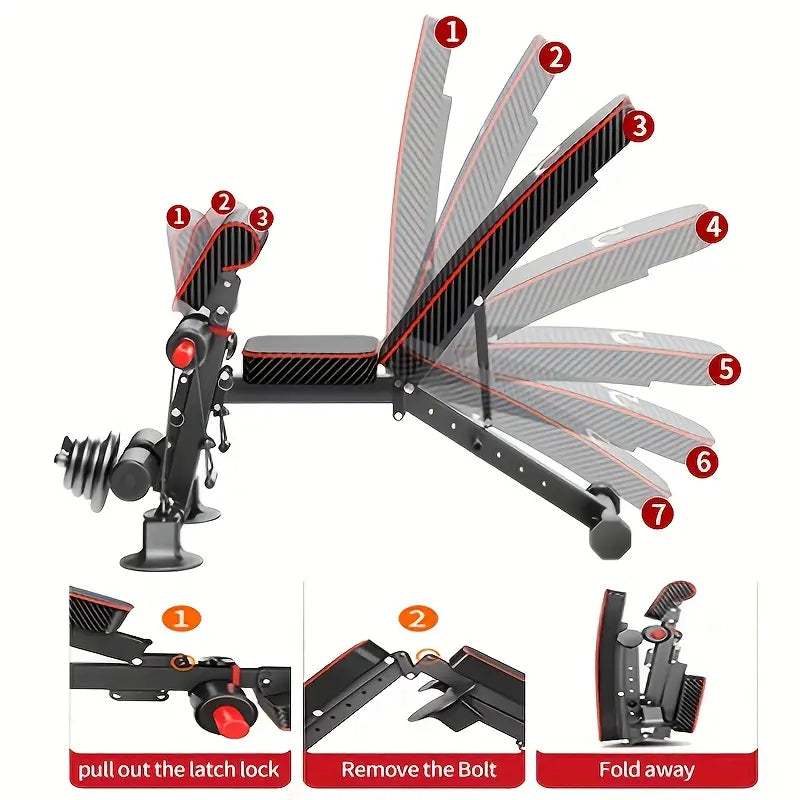 Adjustable Weight Bench for Full Body Exercise - Foldable, Multifunctional, Black&Red (1pc)-4