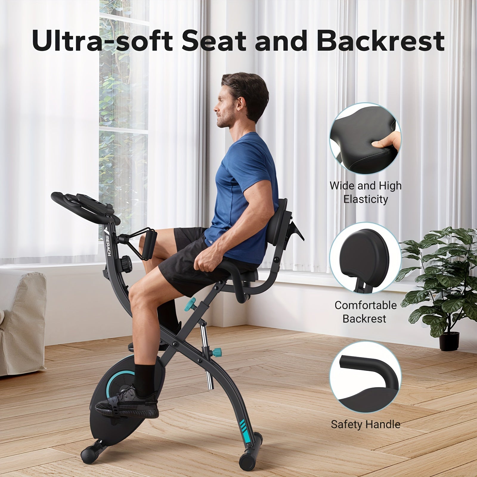300lbs Capacity 16-Level Resistance MERACH 1pc Foldable Exercise Bike For Home - 4-in-1 Stationary Bike