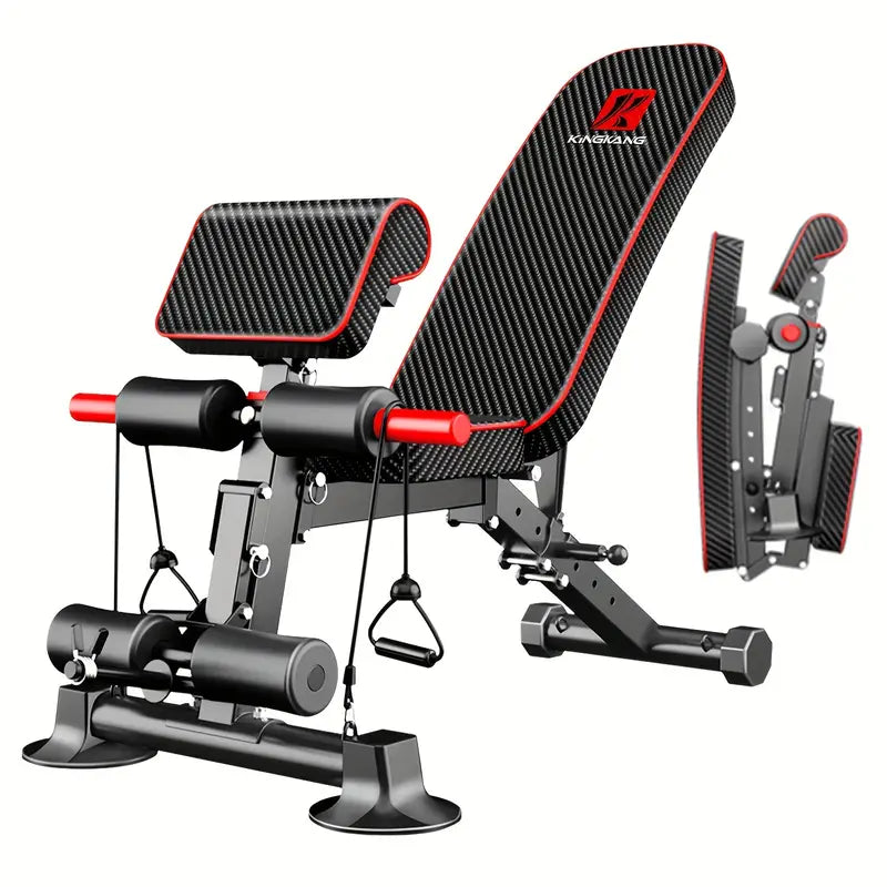 Adjustable Weight Bench for Full Body Exercise - Foldable, Multifunctional, Black&Red (1pc)-0