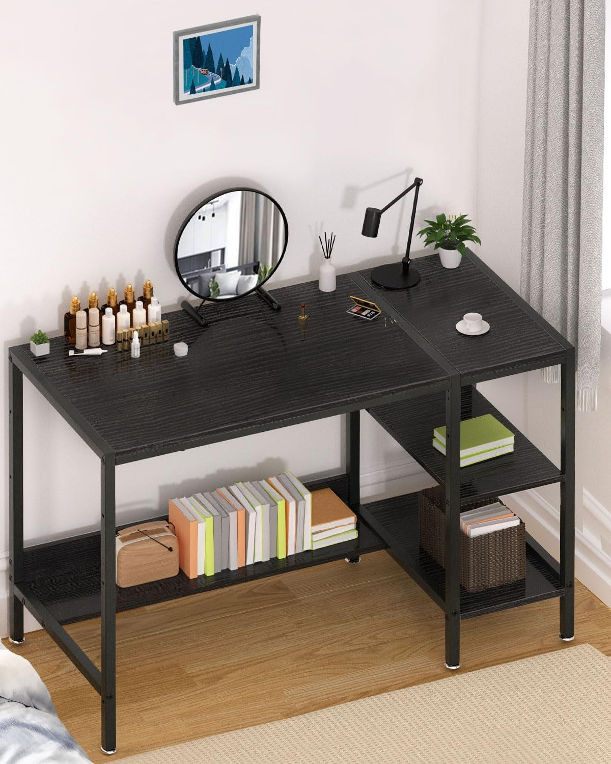 Computer Desk - 47” Gaming Desk, Home Office Desk with Storage, Small Desk with Monitor Stand, Storage Space-Savor, Modern Table, Black-3