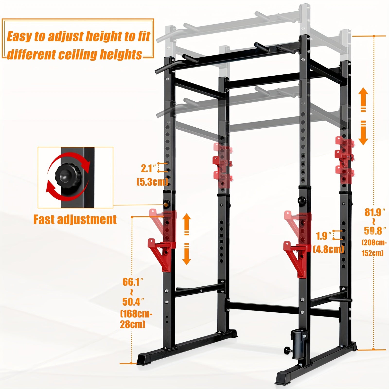 Cube Walk Power Rack, Rack Cage for Weight Training, Adjustable Squat Stand Rack for Home Gym Equipment, Heavy Capacity And Adjustable Squat Stand Rack, Lifting Cage with 660lb Capacity, Strength Training Squat Stand Barbell