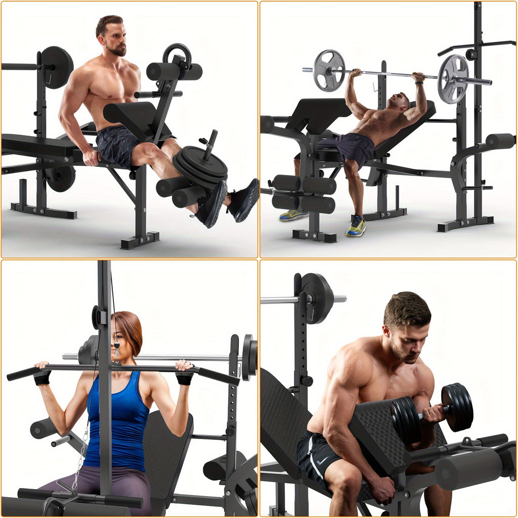 1pc Rigel 600lbs Capacity Adjustable Weight Bench 6-in-1 Fitness Stool with Leg Extension & Curl, Pec Deck, Incline/Decline Bench for Full Body Workout, Strength Training, Home Gym - Black