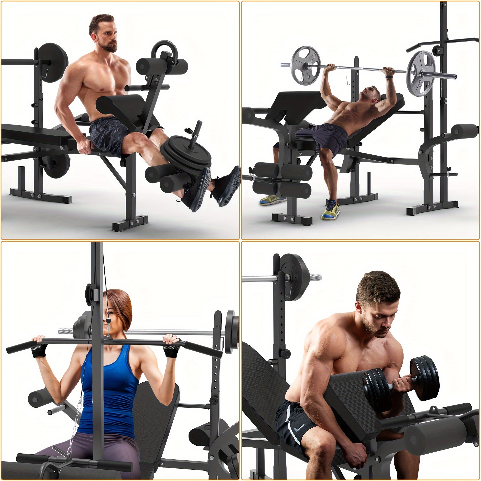 1pc Rigel 600lbs Capacity Adjustable Weight Bench 6-in-1 Fitness Stool with Leg Extension & Curl, Pec Deck, Incline/Decline Bench for Full Body Workout, Strength Training, Home Gym - Black