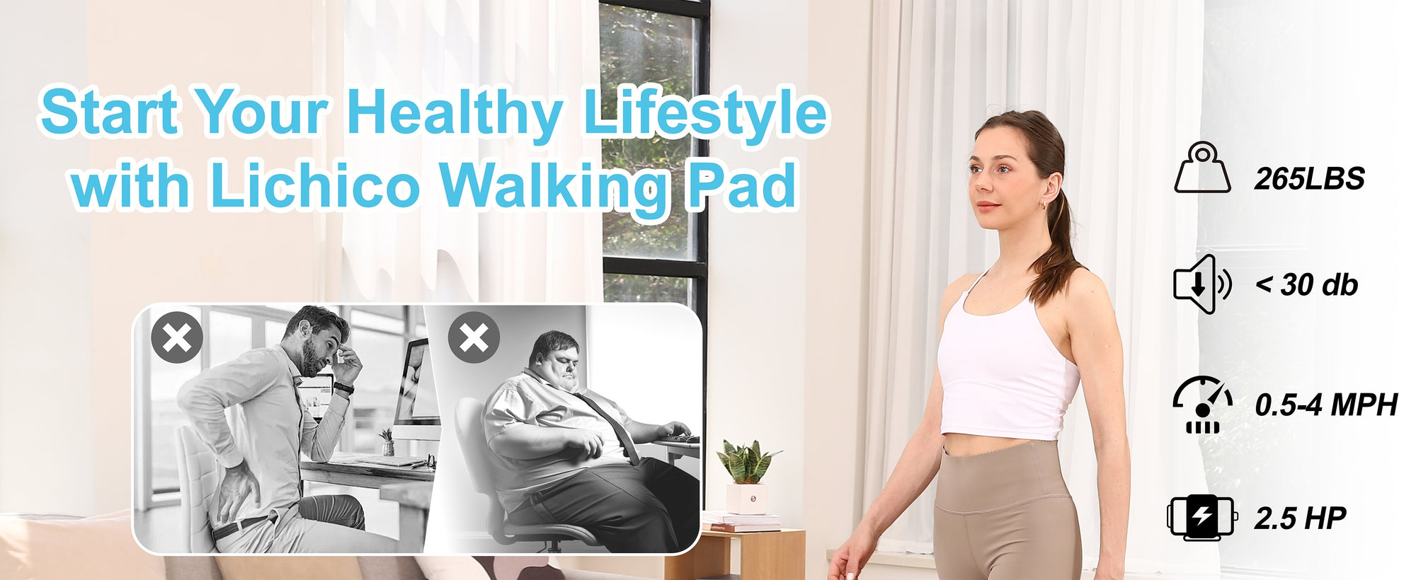 Lichico Under Desk Treadmill, Walking Pad Portable Small Treadmill for Home and Office, 2.5HP Super Quiet Brushless Motorized Walking Jogging Running Machine with Remote Control