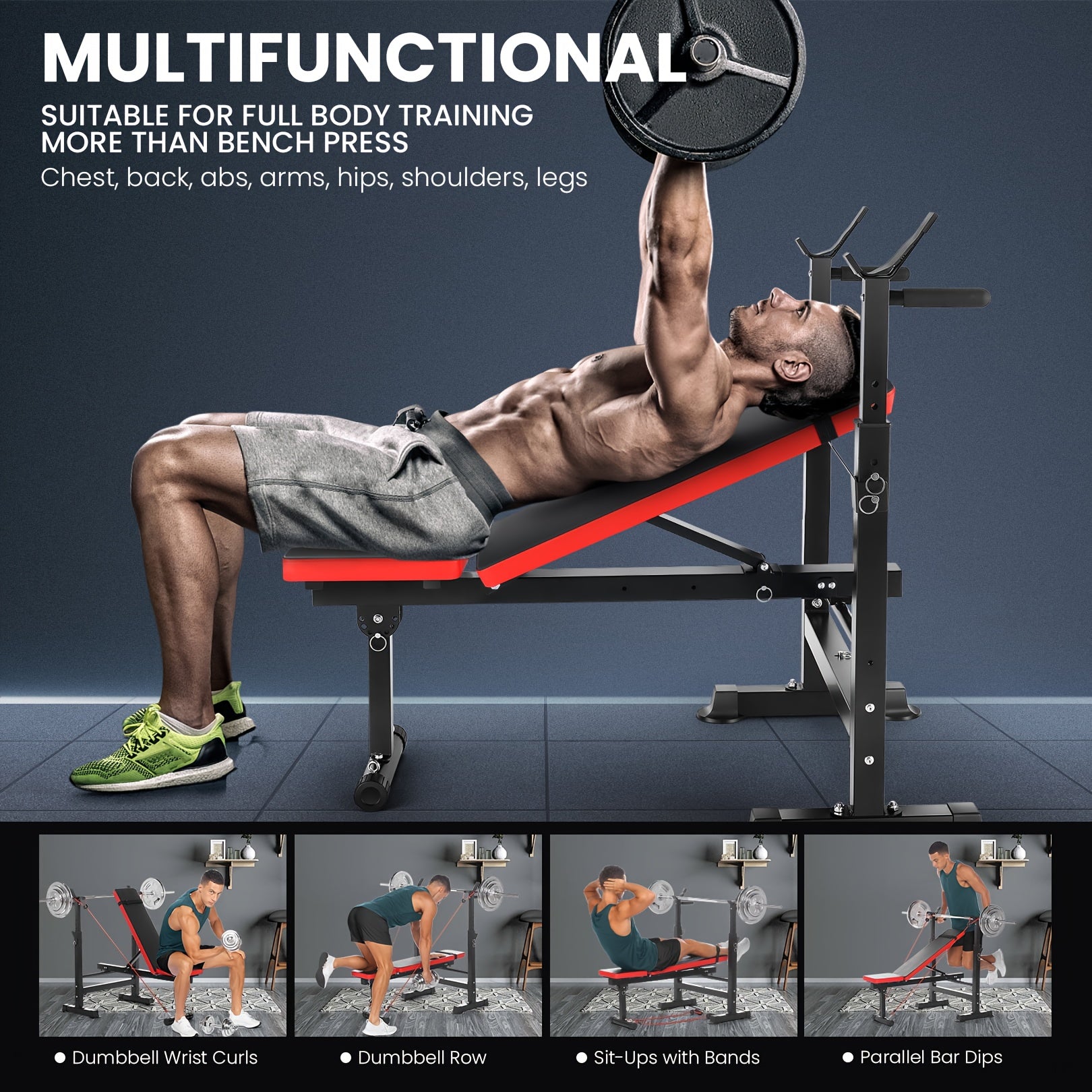 All In One 3S Fast Folding Home Gym Equipment Professional Workout Bench Set with Squat Rack, Adjustable & Foldable Upgrade Weight Bench Press Set with Leg Developer, Preacher Curl Pad for Full Body Workout