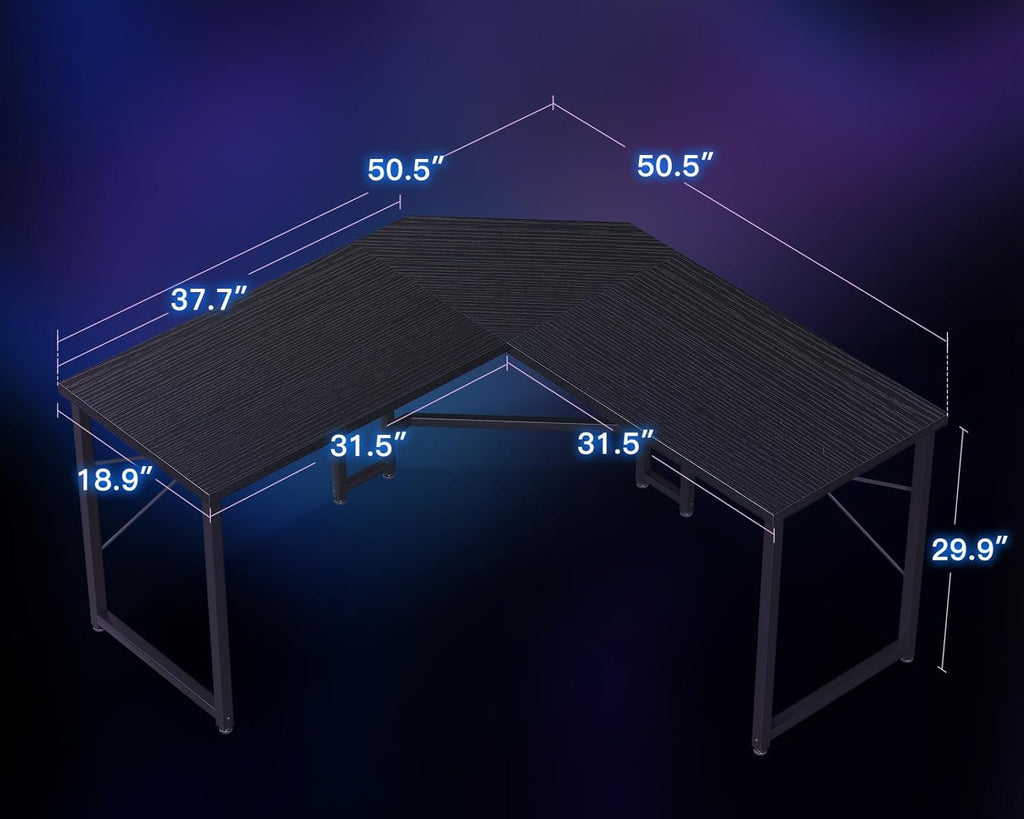 L Shaped Gaming Desk, Corner Desk Gaming Table for Home Office, Computer Desk Sturdy Writing Workstation for Small Space, Easy to Assemble, 51 Inch, Black-2