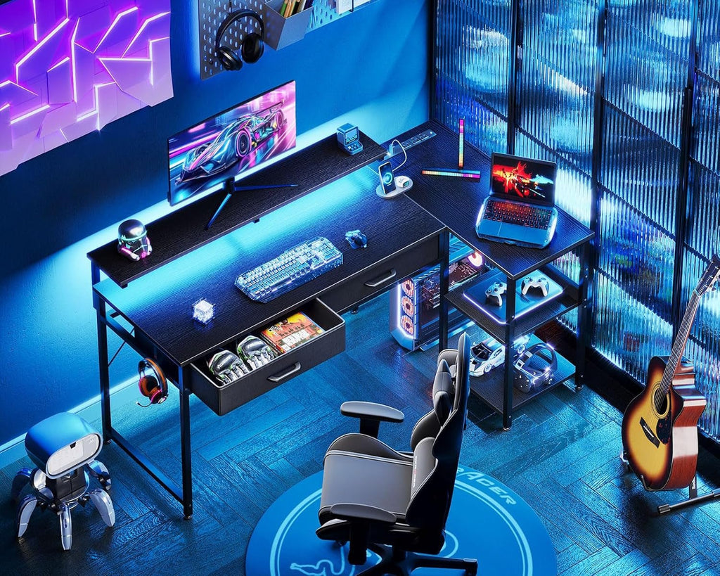 48 Inch L Shaped Gaming Desk with USB Ports-1