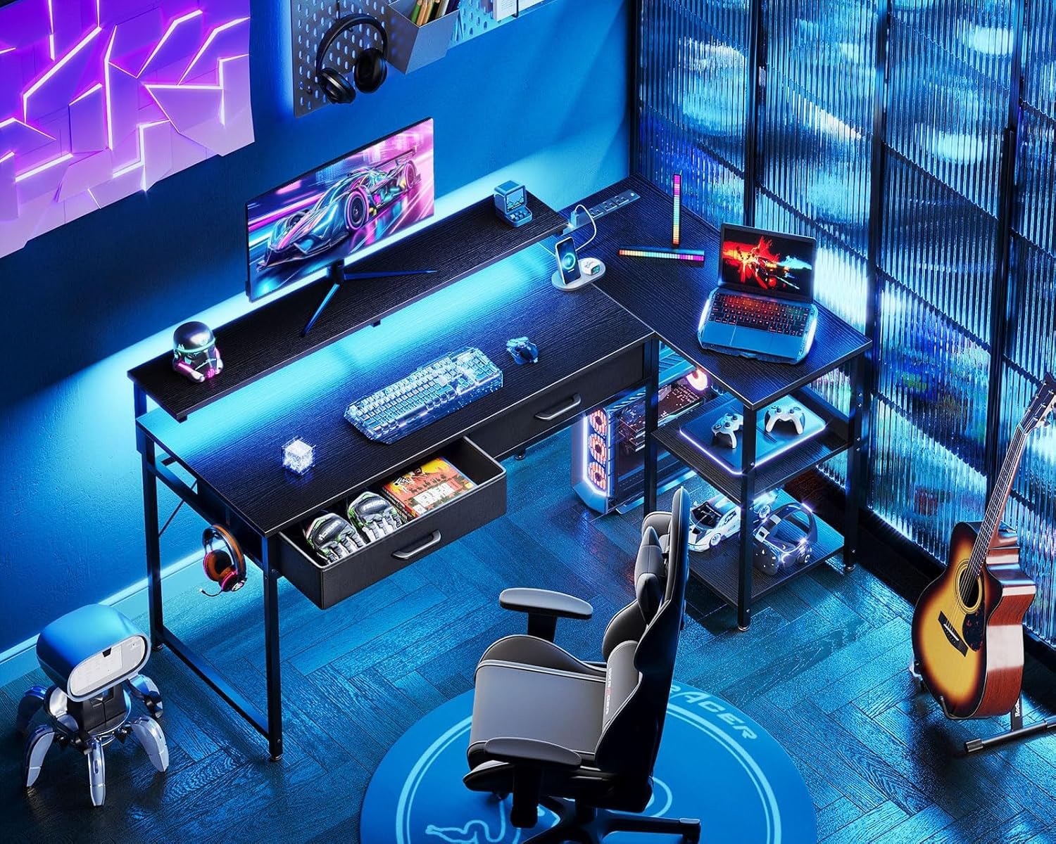 48 Inch L Shaped Gaming Desk with USB Ports-1