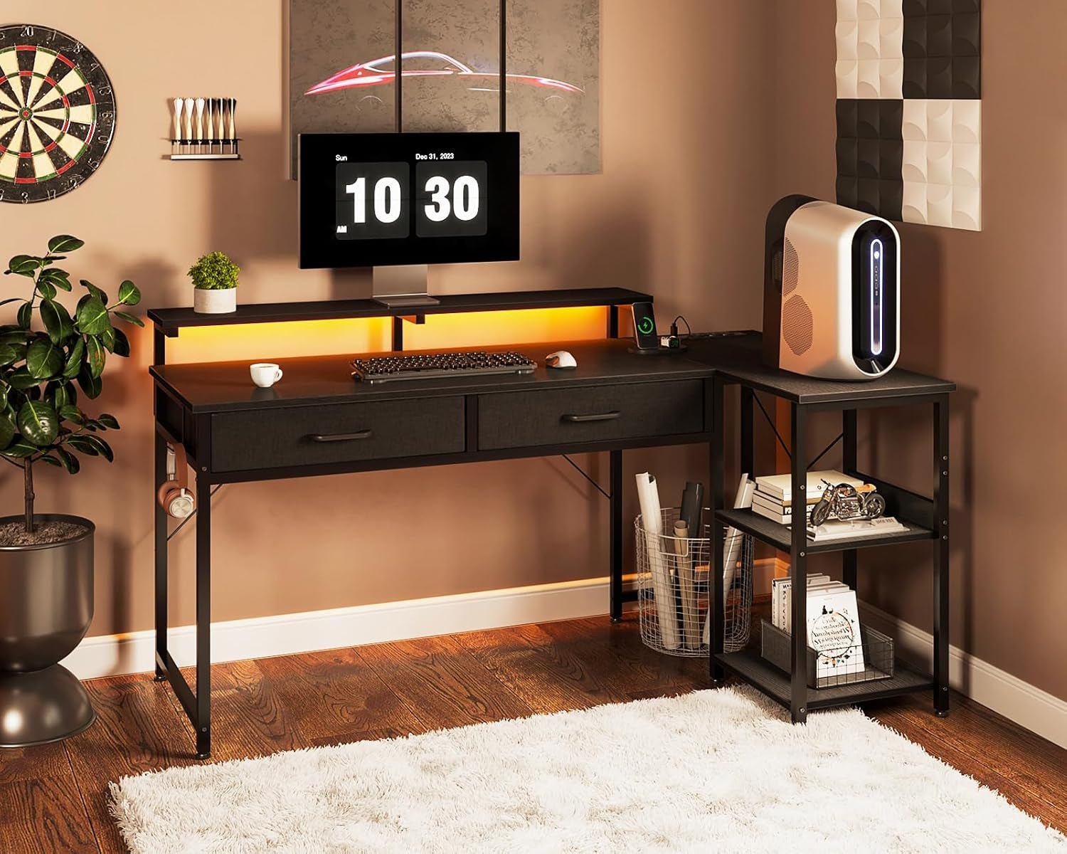 48 Inch L Shaped Gaming Desk with USB Ports-3