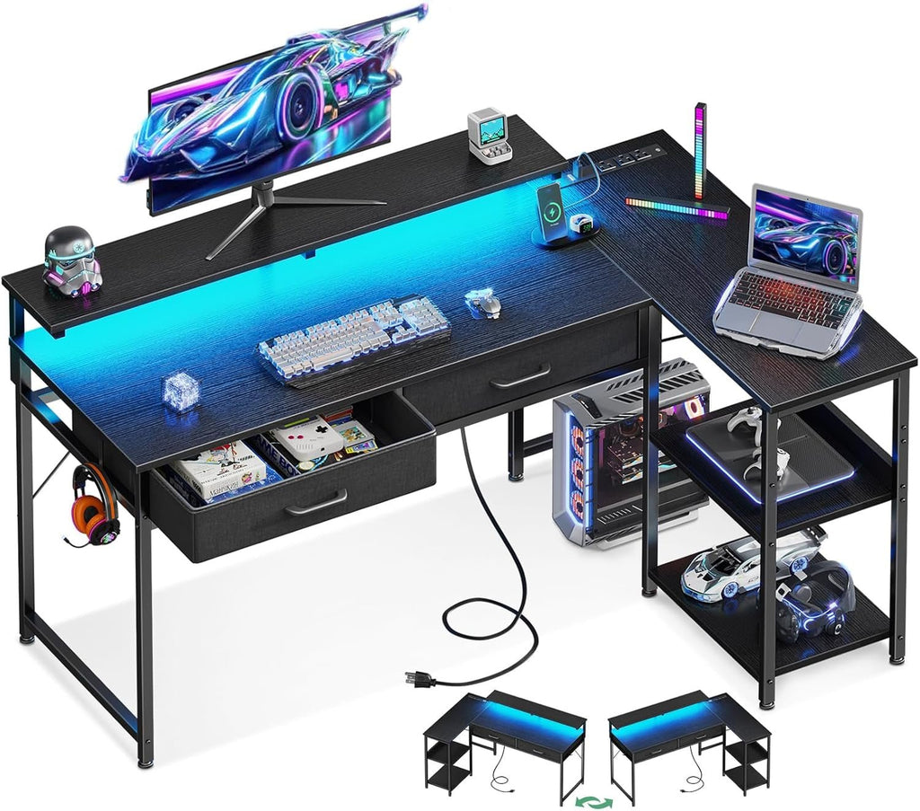 48 Inch L Shaped Gaming Desk with USB Ports-0