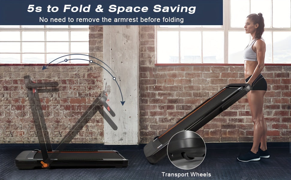 2 in 1 Foldable Treadmill, Under Desk Treadmill 300 lb Capacity, Walking Pad Treadmill, Installation-Free Folding Treadmill, Electric Treadmill, Running Machine for Home Black