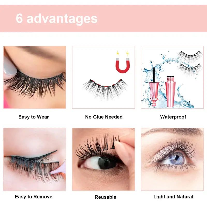 5 Pairs Magnetic Eyelashes And Eyeliner Kit Reusable 3D Magnetic False Lashes Extension No Glue Needed-2