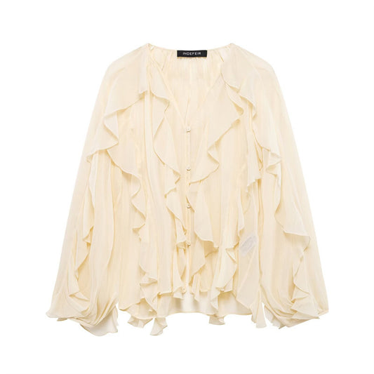 Spring new shirt top long style fashionable loose casual design sense niche layered decoration