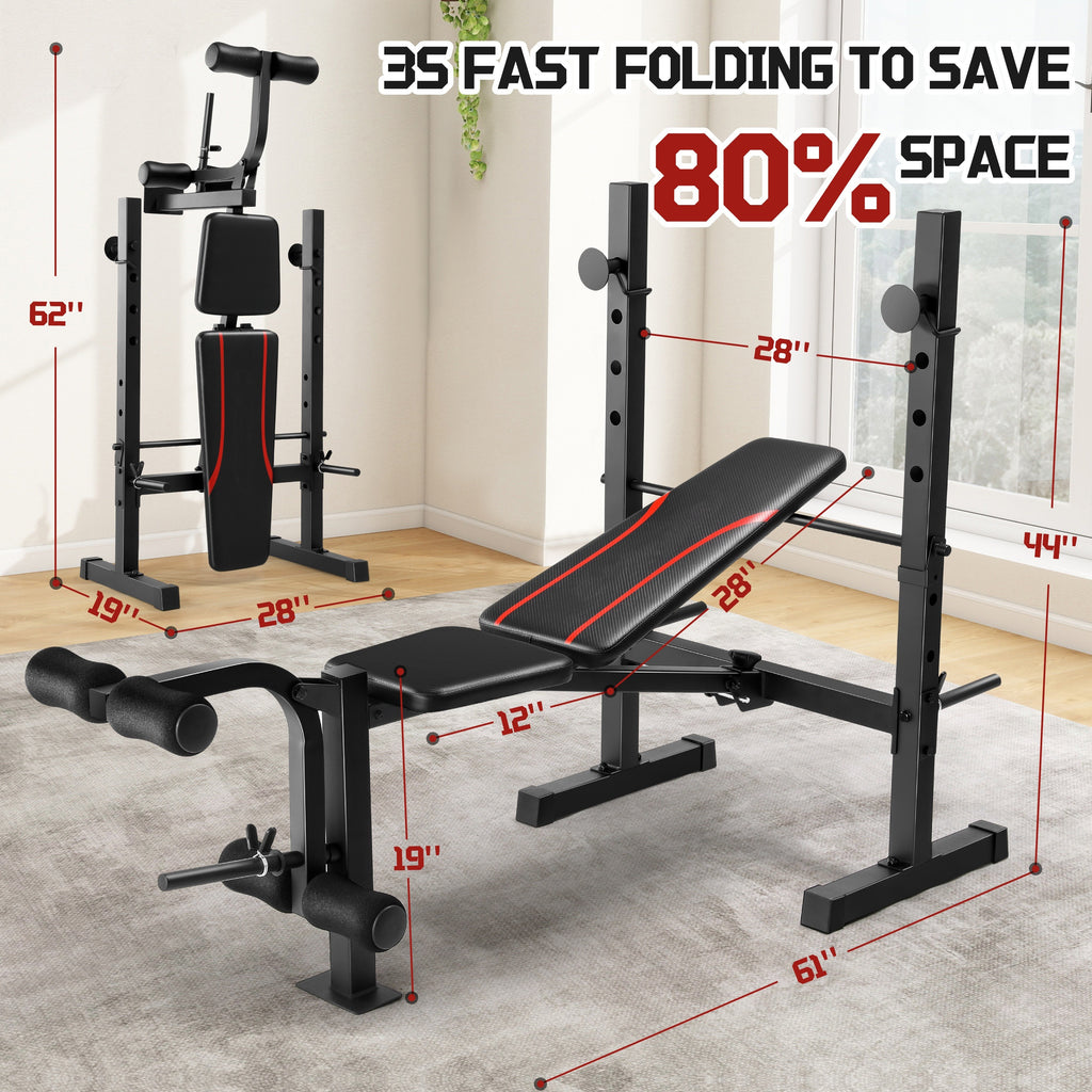 All In One 3S Fast Folding Home Gym Equipment Professional Workout Bench Set with Squat Rack, Adjustable & Foldable Upgrade Weight Bench Press Set with Leg Developer, Preacher Curl Pad for Full Body Workout