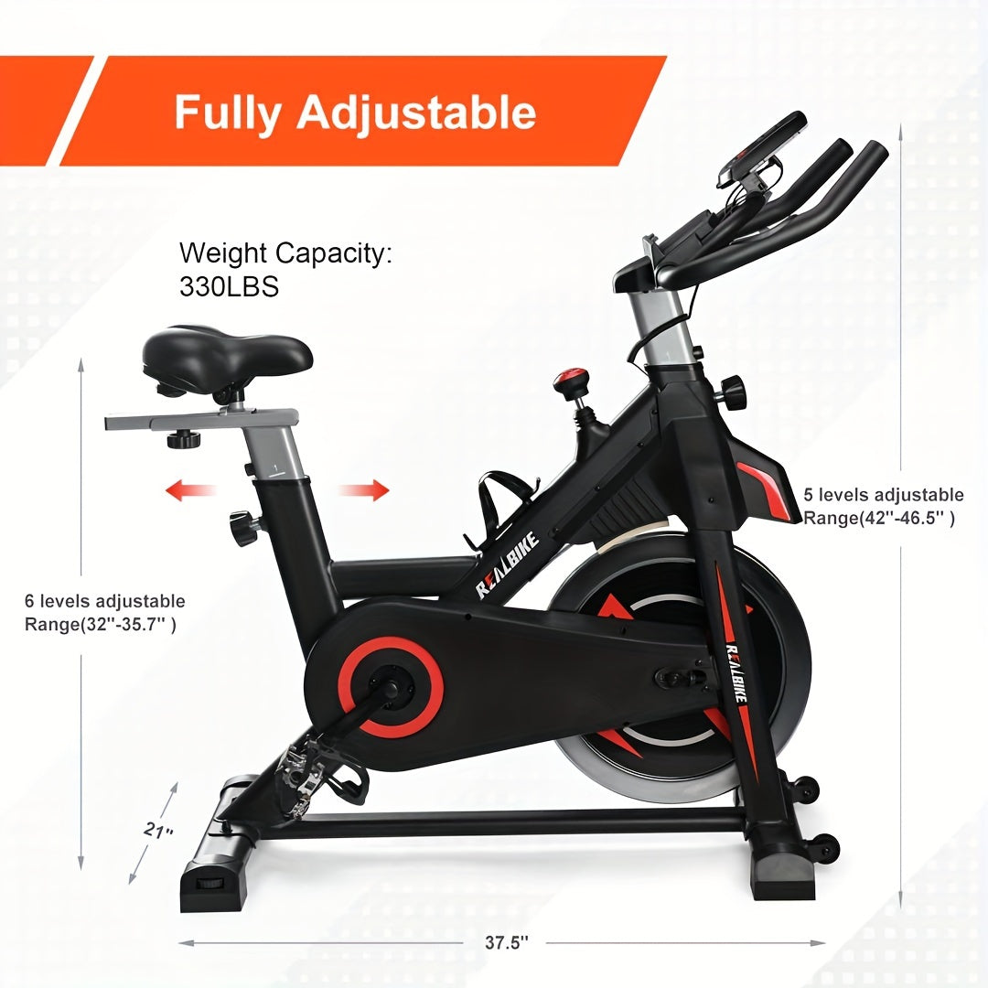 Exercise Bike, Indoor Bike/Brake Pad Stationary Bike, for Family, Indoor Bike with Silent Belt Drive, Heavy Duty Flywheel, Comfortable Saddle And Upgraded LCD Display