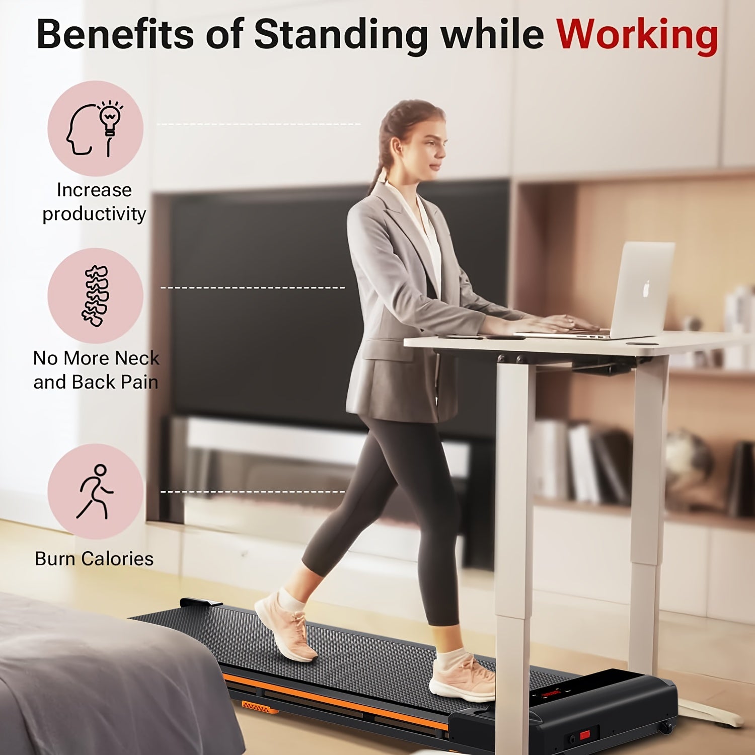 AIRHOT 1pc Under Desk Treadmill, 2.25HP Running Machine For Home Office, With 265lbs Weight Capacity, Remote Control, LED Display