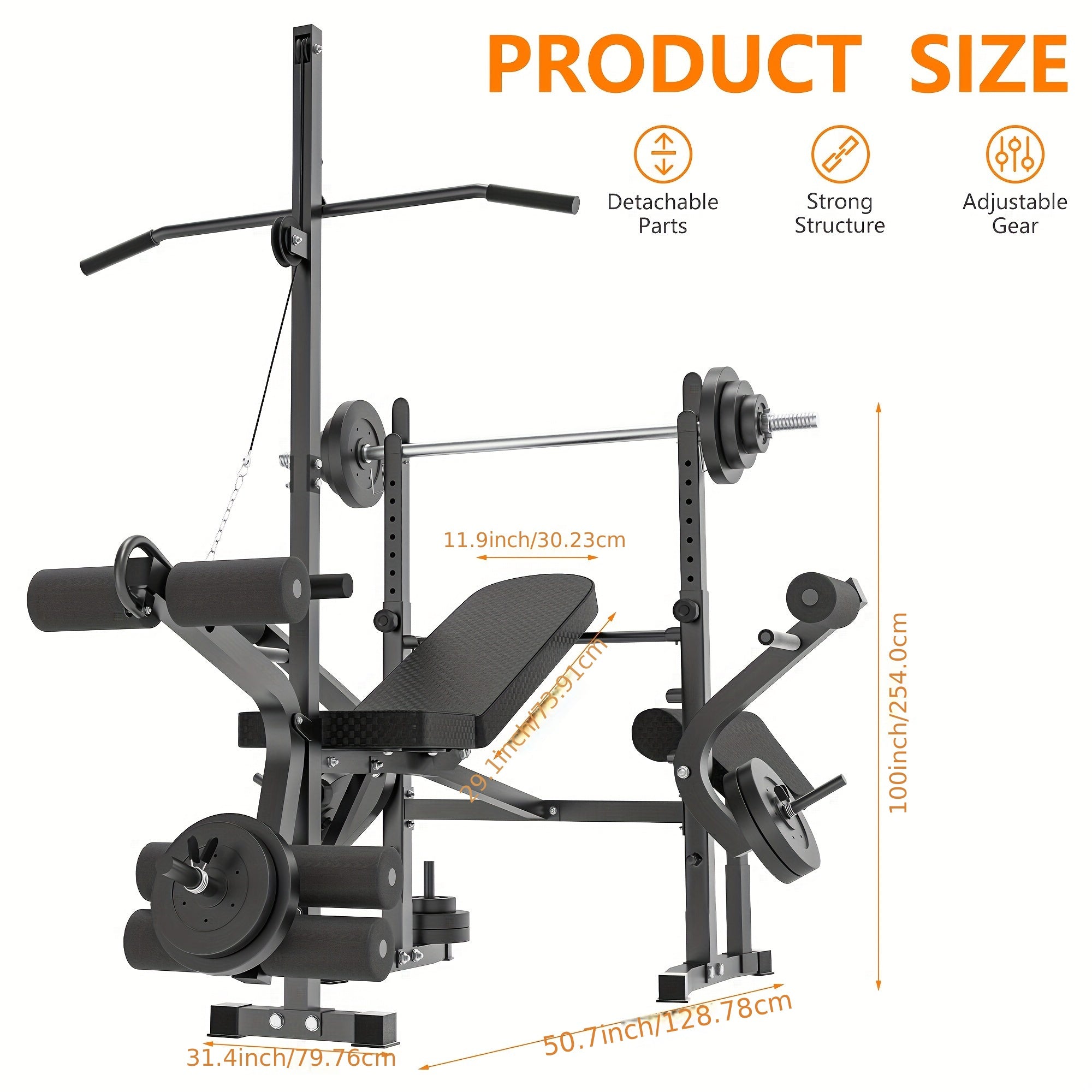 1pc Rigel 600lbs Capacity Adjustable Weight Bench 6-in-1 Fitness Stool with Leg Extension & Curl, Pec Deck, Incline/Decline Bench for Full Body Workout, Strength Training, Home Gym - Black
