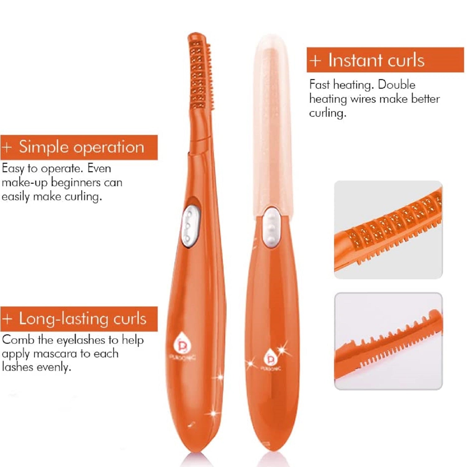 Heated Eyelash Curler With Comb, Provides Long Lasting Curl In Seconds-3