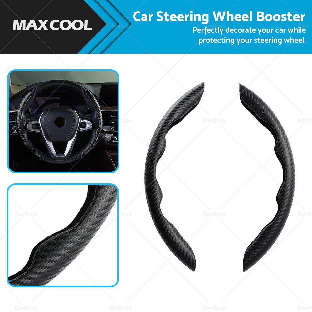 2x Black Carbon Fiber Car Steering Wheel Booster Non-Slip Cover Trim Accessories-0