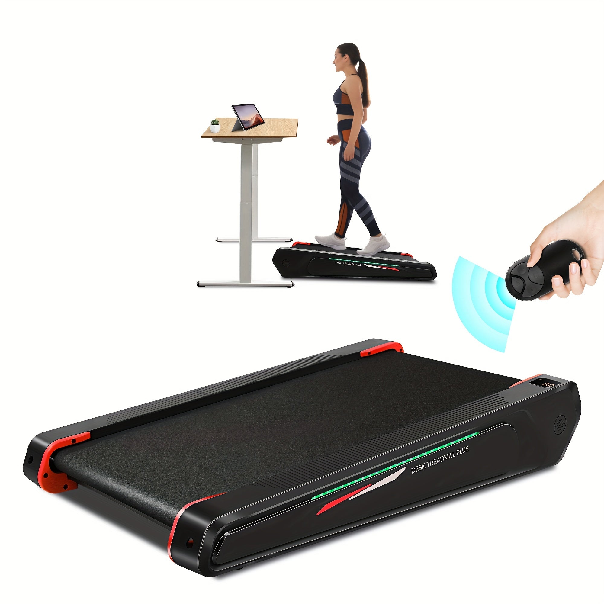 Compact Mini Jogging Machine for Small Space, Walking Pad with 5% Incline, Under Desk Treadmill 300 lbs Capacity Portable for Home & Office, Standby State Blue and Green Double Flash Cycle