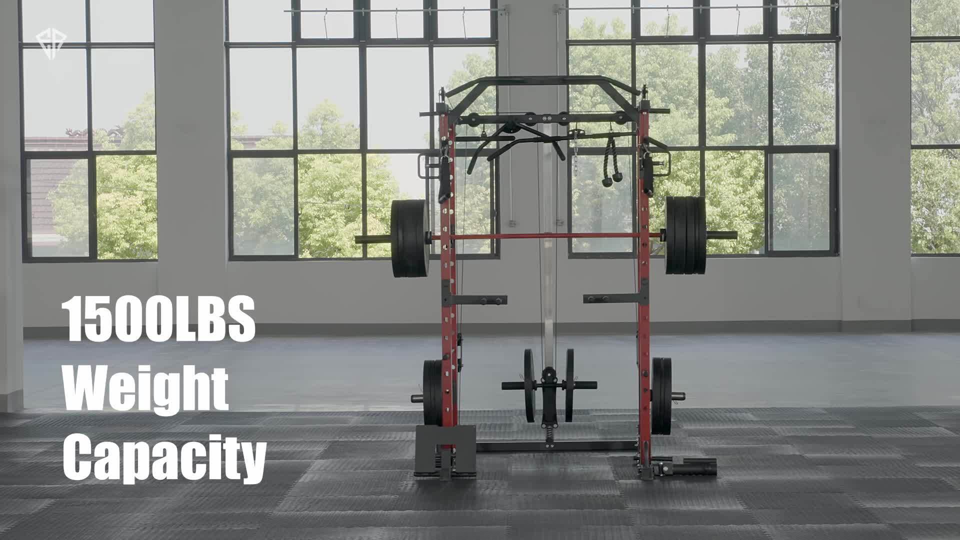8-in-1 Power Rack Cage With 1500lb Capacity & Cable Crossover Machine - Physical Therapy Approved Squat Rack With J-Hooks, Dip Bars, Landmine - Adaptive Strength Training System For Home Gyms (Red)