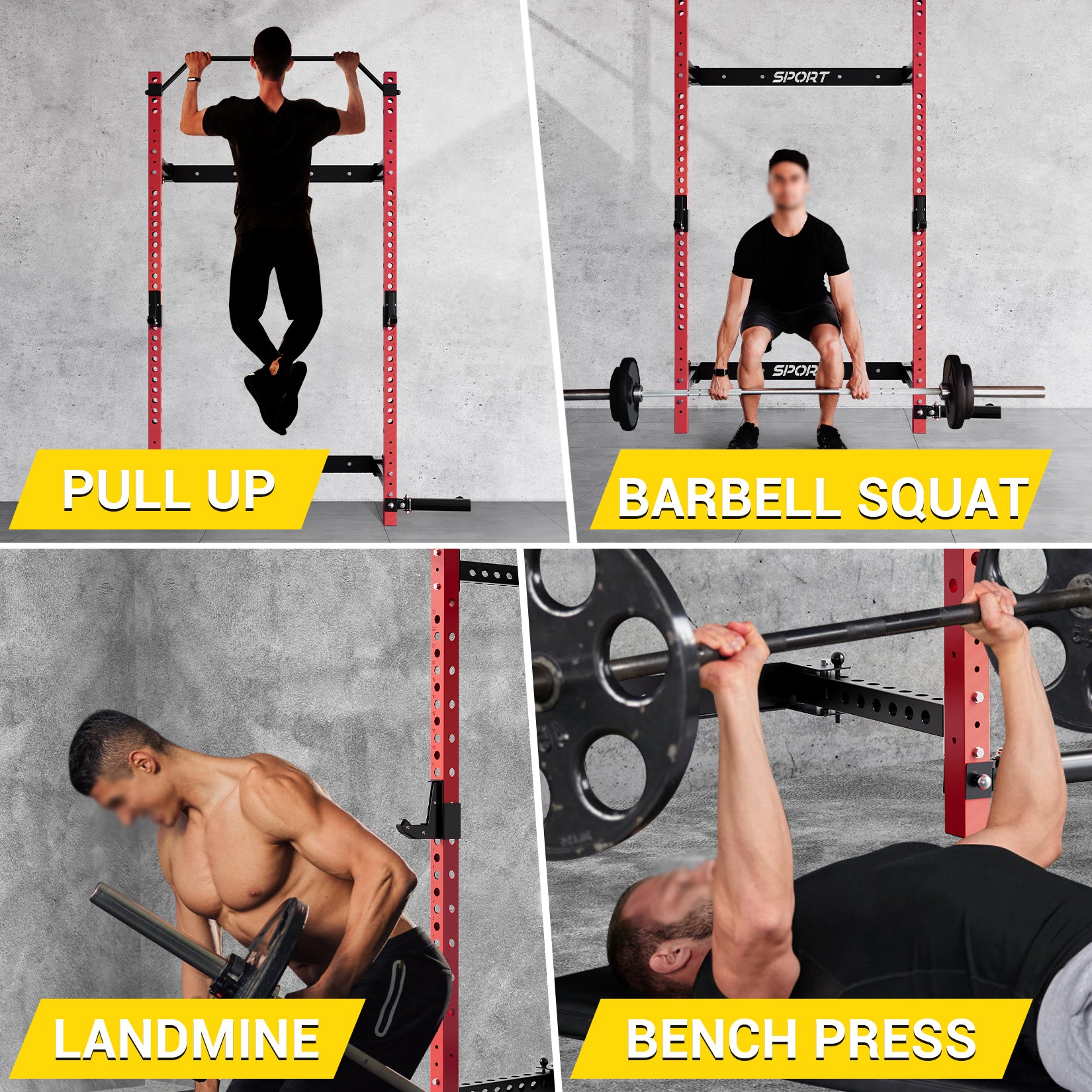 Folding Power Rack with 1000 lbs Capacity, Wall Mounted Folding Squat Rack with Pull-up Bar,J-hooks and Landmine,Space Saving for Home Gym