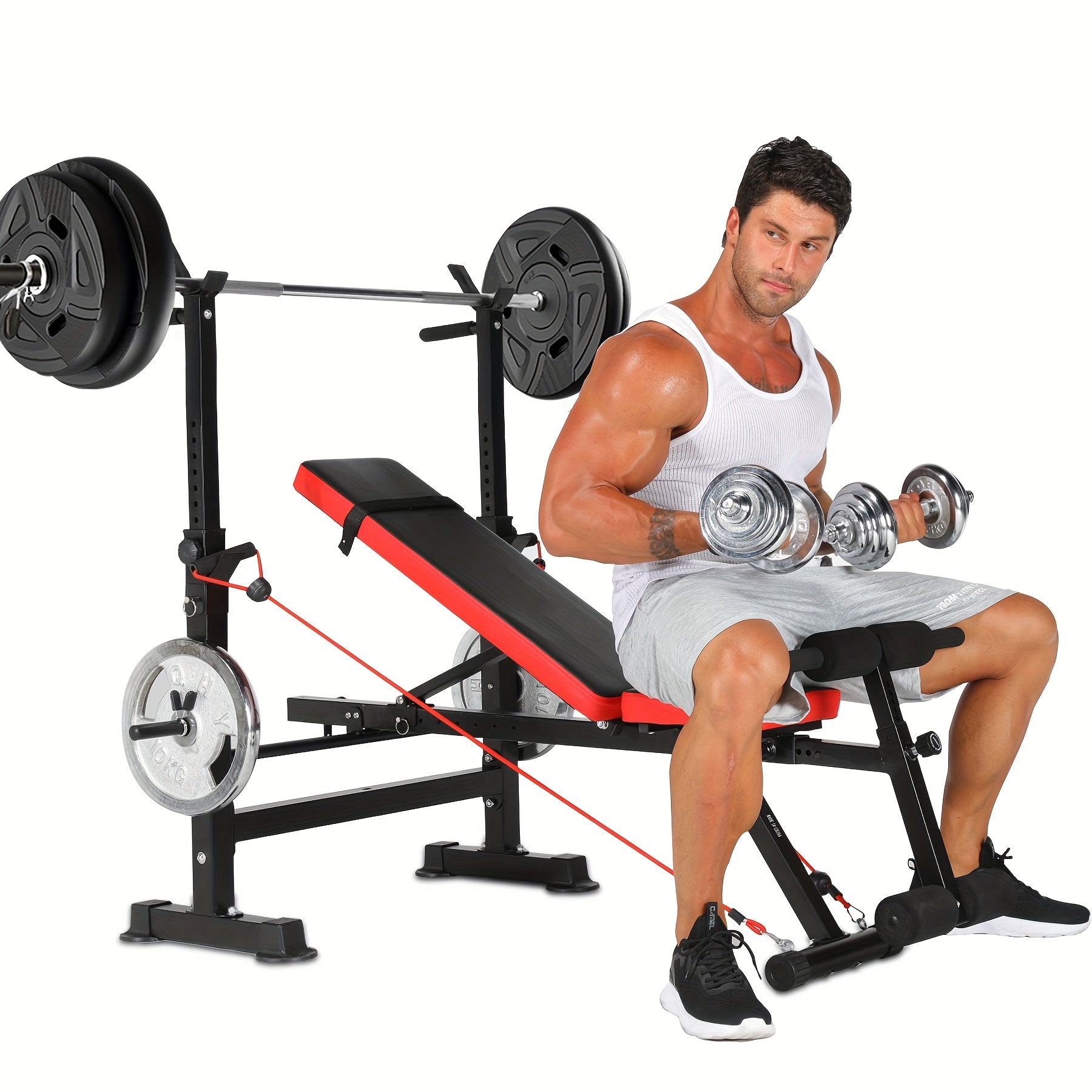 All In One 3S Fast Folding Home Gym Equipment Professional Workout Bench Set with Squat Rack, Adjustable & Foldable Upgrade Weight Bench Press Set with Leg Developer, Preacher Curl Pad for Full Body Workout